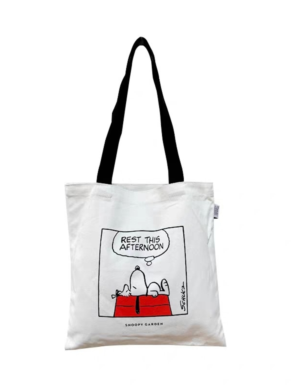 White Snoopy Canvas Tote Bag with Black Straps New Without Tag